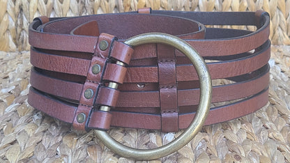 Banana Republic Brown Leather  Hip Belt, Retro 70s Look, Brown and brass hip belt