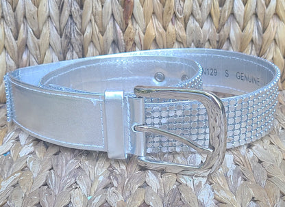 Vintage 90s Silver Leather Studded Belt