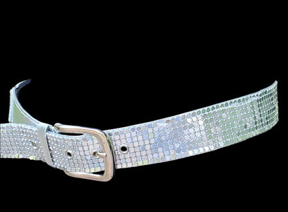 VINTAGE 90s Silver Leather Studded Belt | Size Small