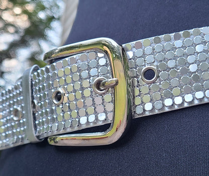 VINTAGE 90s Silver Leather Studded Belt | Size Small