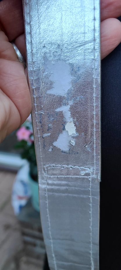 VINTAGE 90s Silver Leather Studded Belt | Size Small