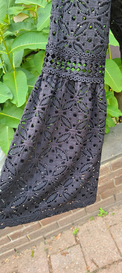 Pointelle Black Lace Long Sleeve Blouse | Size Medium