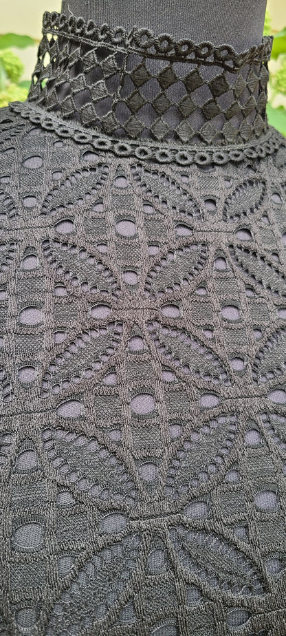 Pointelle Black Lace Long Sleeve Blouse | Size Medium