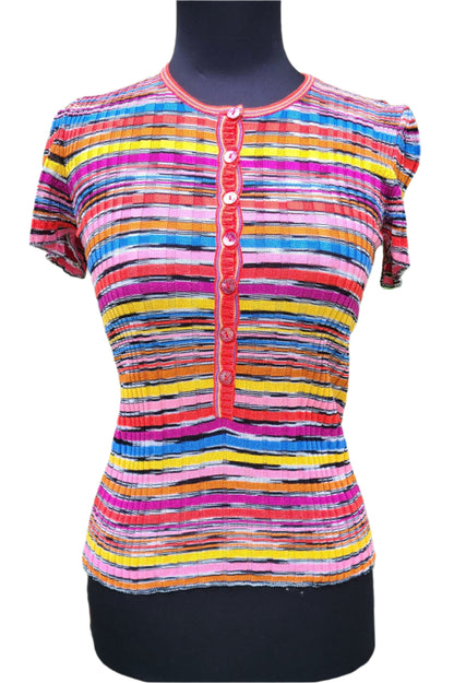 Missoni Brand Short Sleeve Knit Henley Top | Size XS