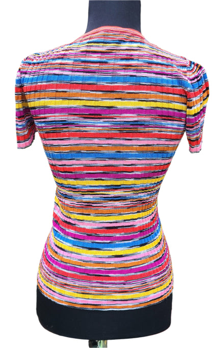 Missoni Brand Short Sleeve Knit Henley Top | Size XS