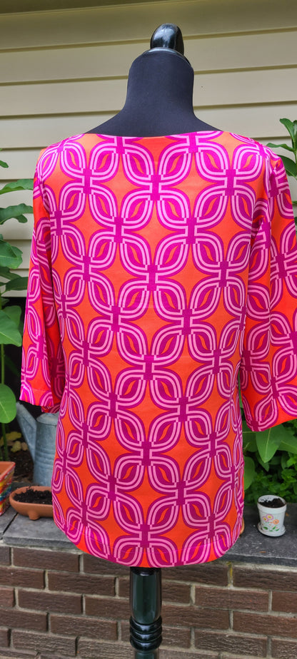 Coldwater Creek Brand Mod Print Pink and Orange  Blouse | Size 8