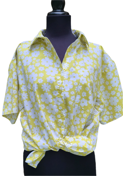 Short Sleeve Flower Power Cotton Blouse | Size Large