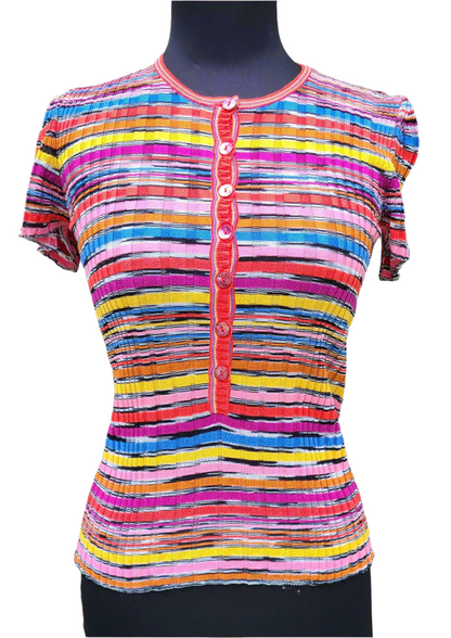 Missoni Brand Short Sleeve Knit Henley Top | Size XS