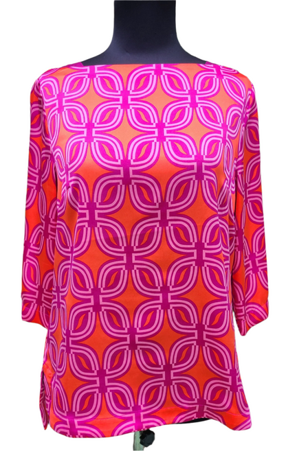 Coldwater Creek Brand Mod Print Pink and Orange  Blouse | Size 8