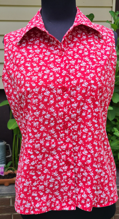 VINTAGE Sleeveless Print Button Down Shirt | Size M