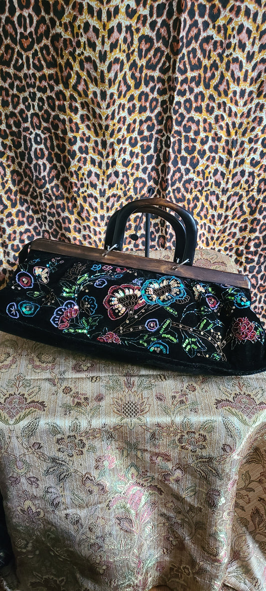 VINTAGE Velvet Beaded Baguette Handbag