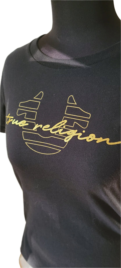 True Religion Gold Logo Black T-Shirt | Size Small