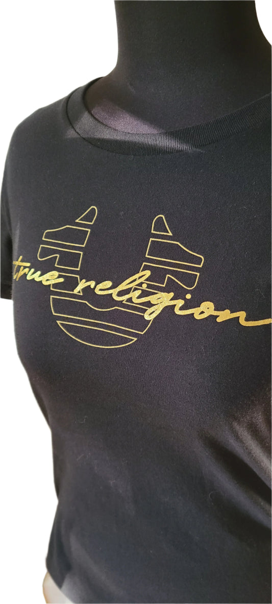 True Religion Gold Logo Black T-Shirt | Size Small