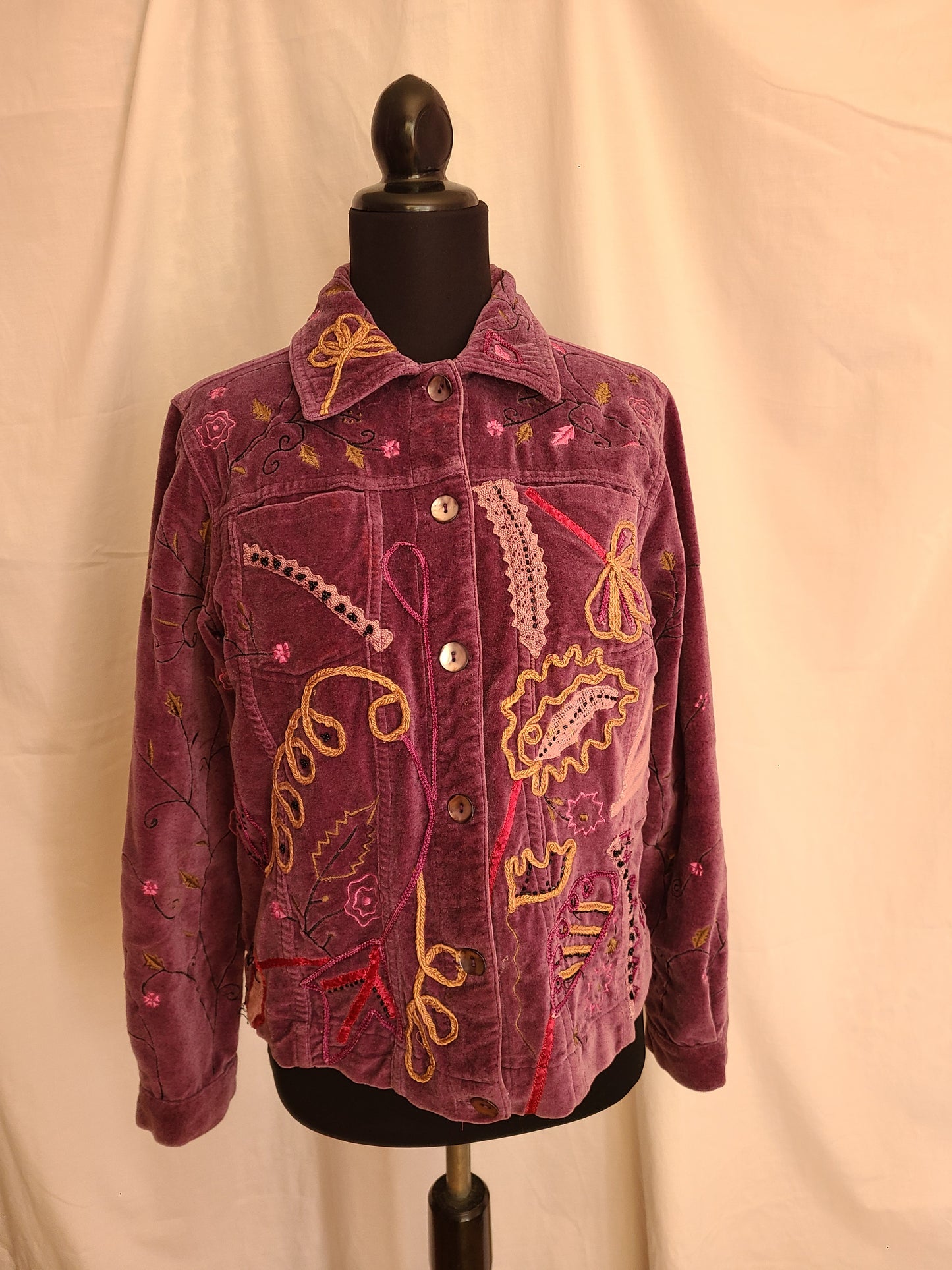 Vintage Coldwater Creek Purple Velvet Embroidered Jacket | Size Small