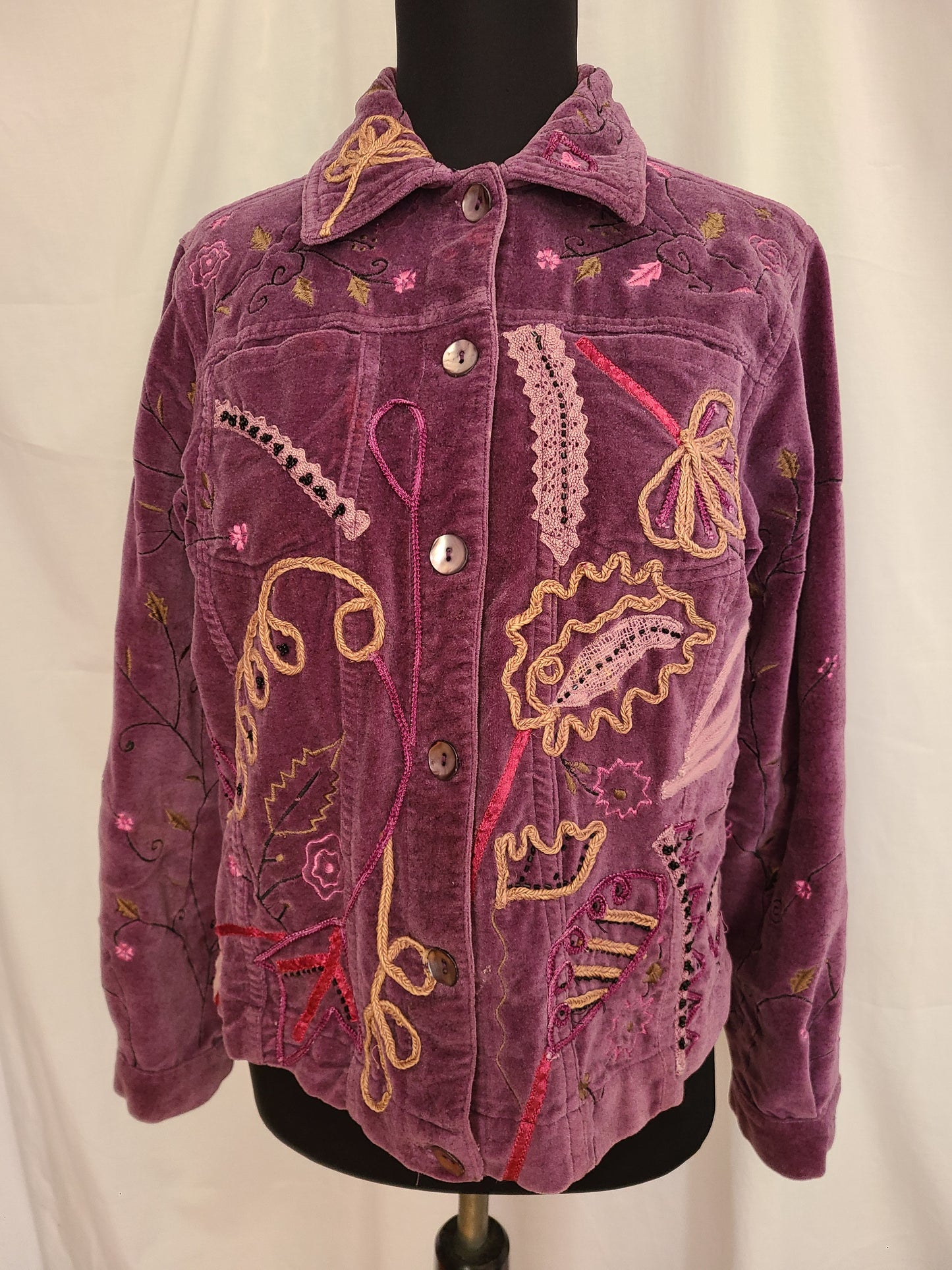 Vintage Coldwater Creek Purple Velvet Embroidered Jacket | Size Small