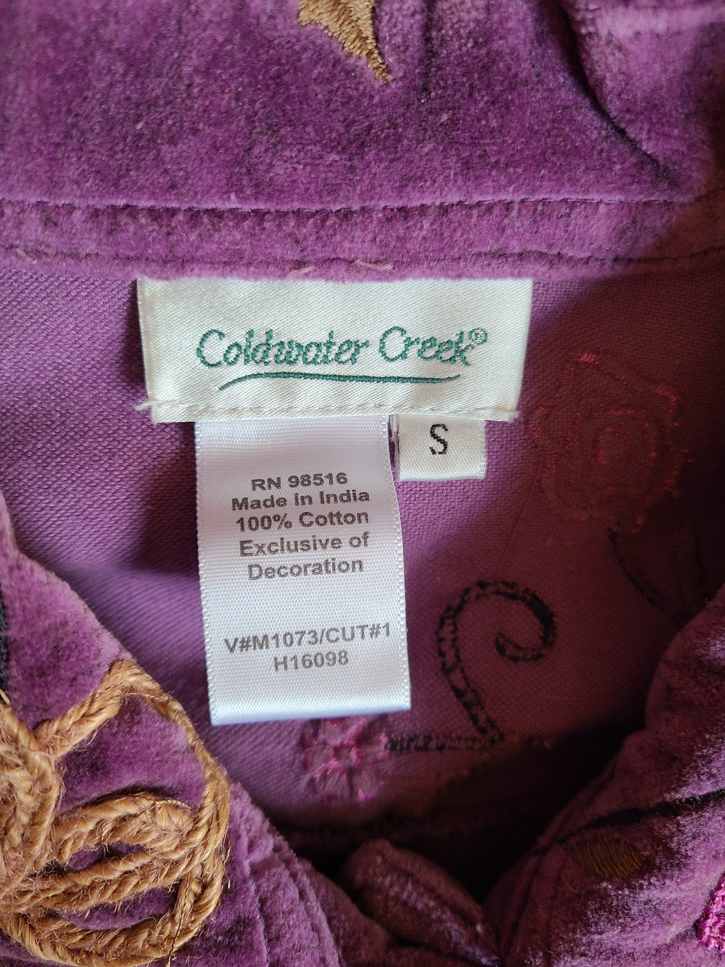 Vintage Coldwater Creek Purple Velvet Embroidered Jacket | Size Small