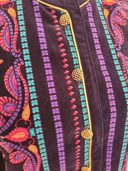 Vintage Saxton Hall Black Velvet Print Jacket | Size 8