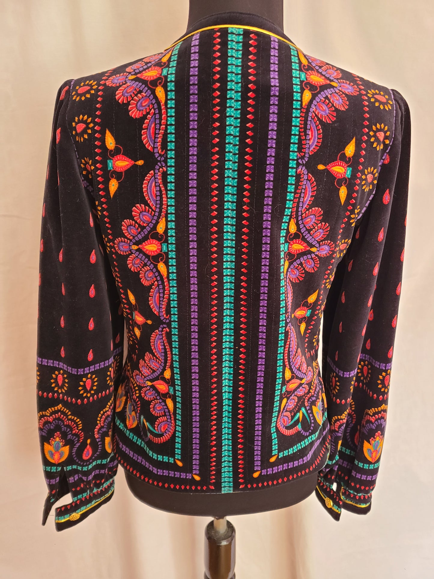 Vintage Saxton Hall Black Velvet Print Jacket | Size 8