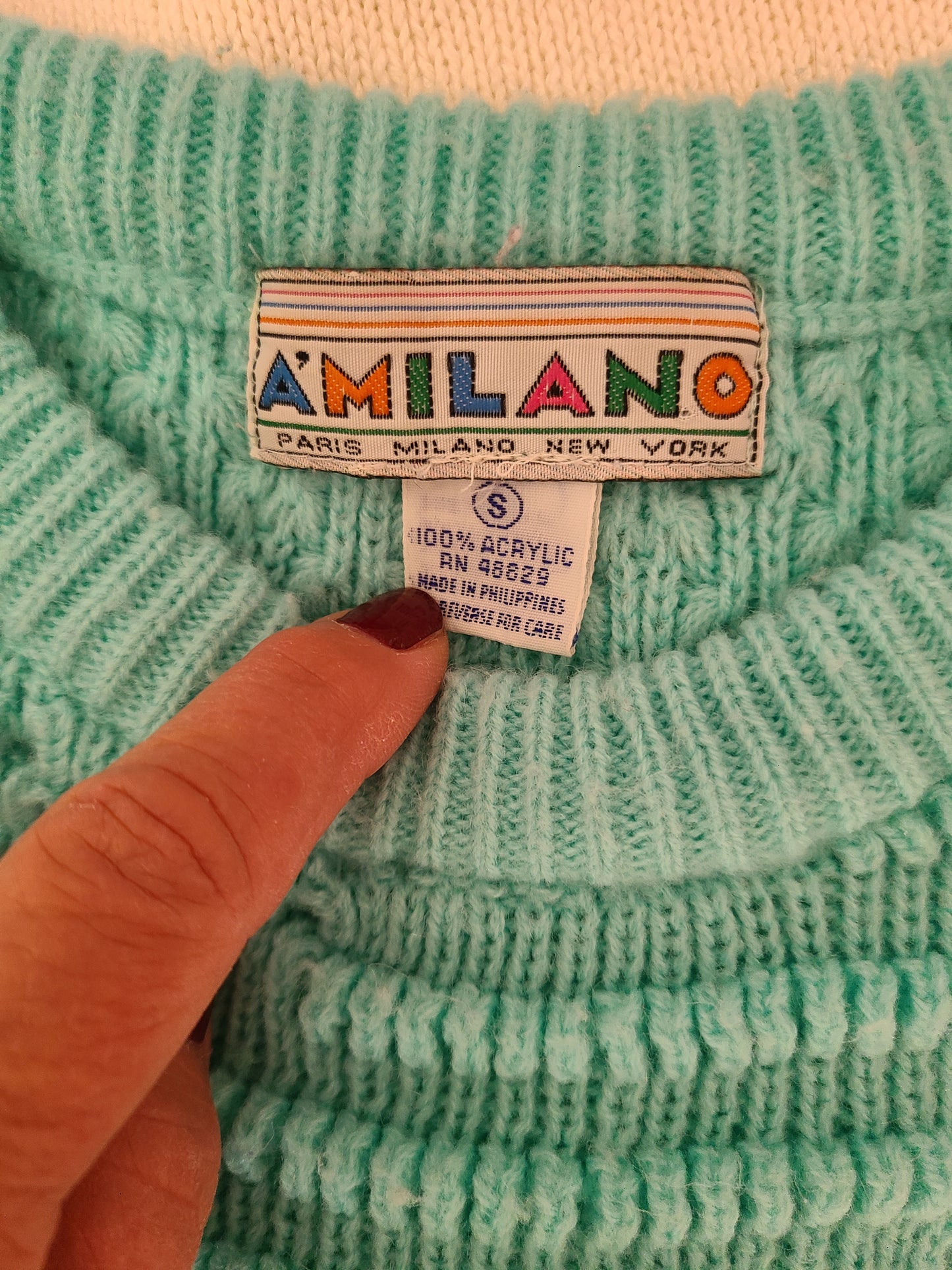 VINTAGE Seafoam Green Textured Knit Sweater | Size Small