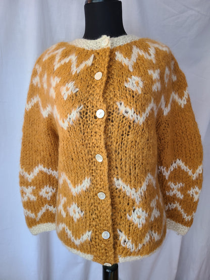 Vintage Ohrbach's Brand  Alpine Motif Handknit Cardigan | Size Medium