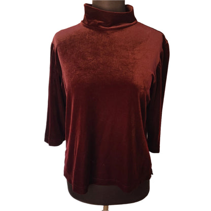 Vintage Mock Turtleneck Burgundy Velvet Top | Size Large
