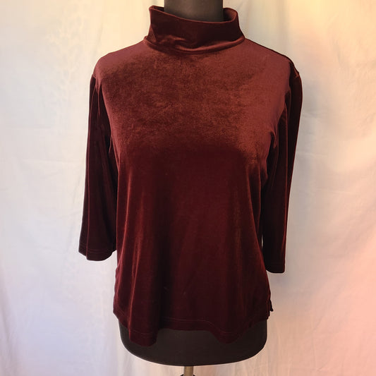 Vintage Mock Turtleneck Burgundy Velvet Top | Size Large