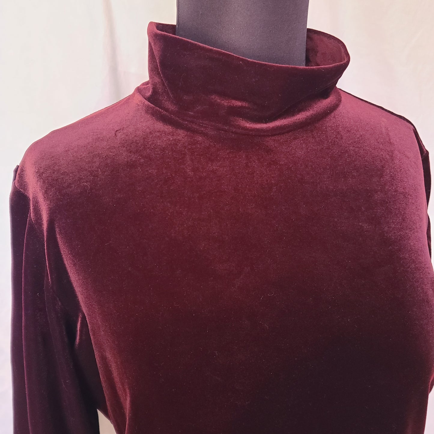 Vintage Mock Turtleneck Burgundy Velvet Top | Size Large