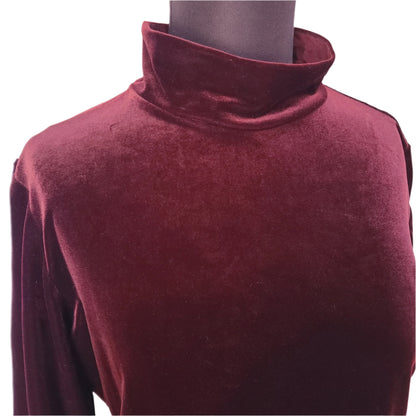 Vintage Mock Turtleneck Burgundy Velvet Top | Size Large