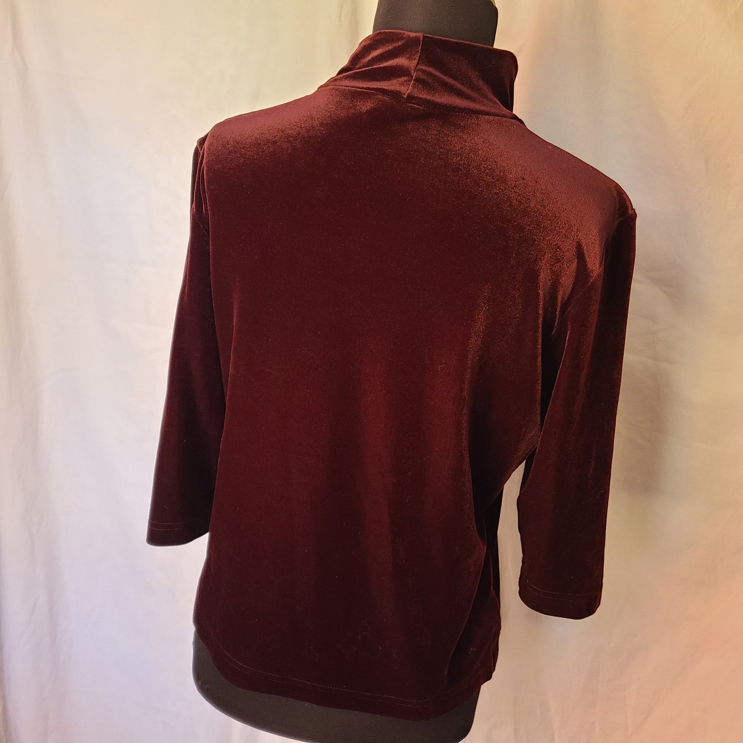 Vintage Mock Turtleneck Burgundy Velvet Top | Size Large