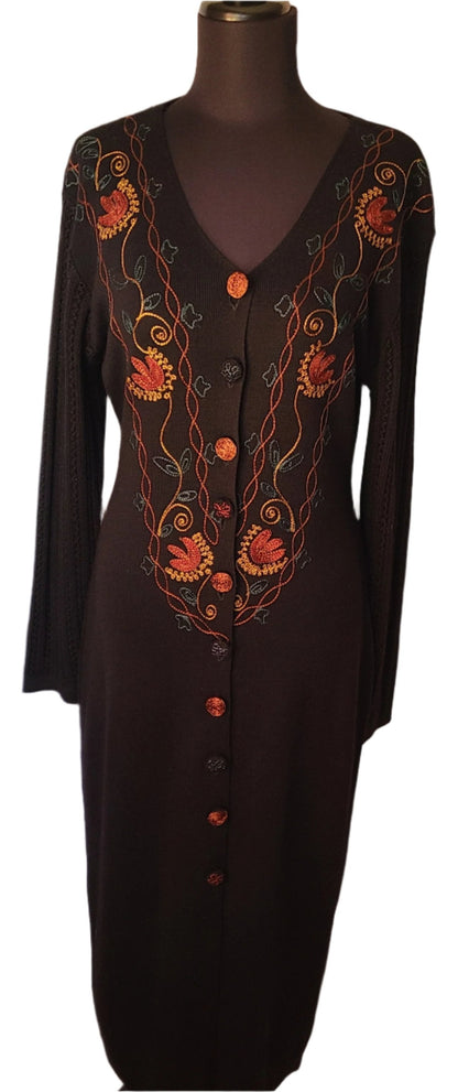 Vintage Carol Little Embroidered Maxi Sweater Dress | Size Medium