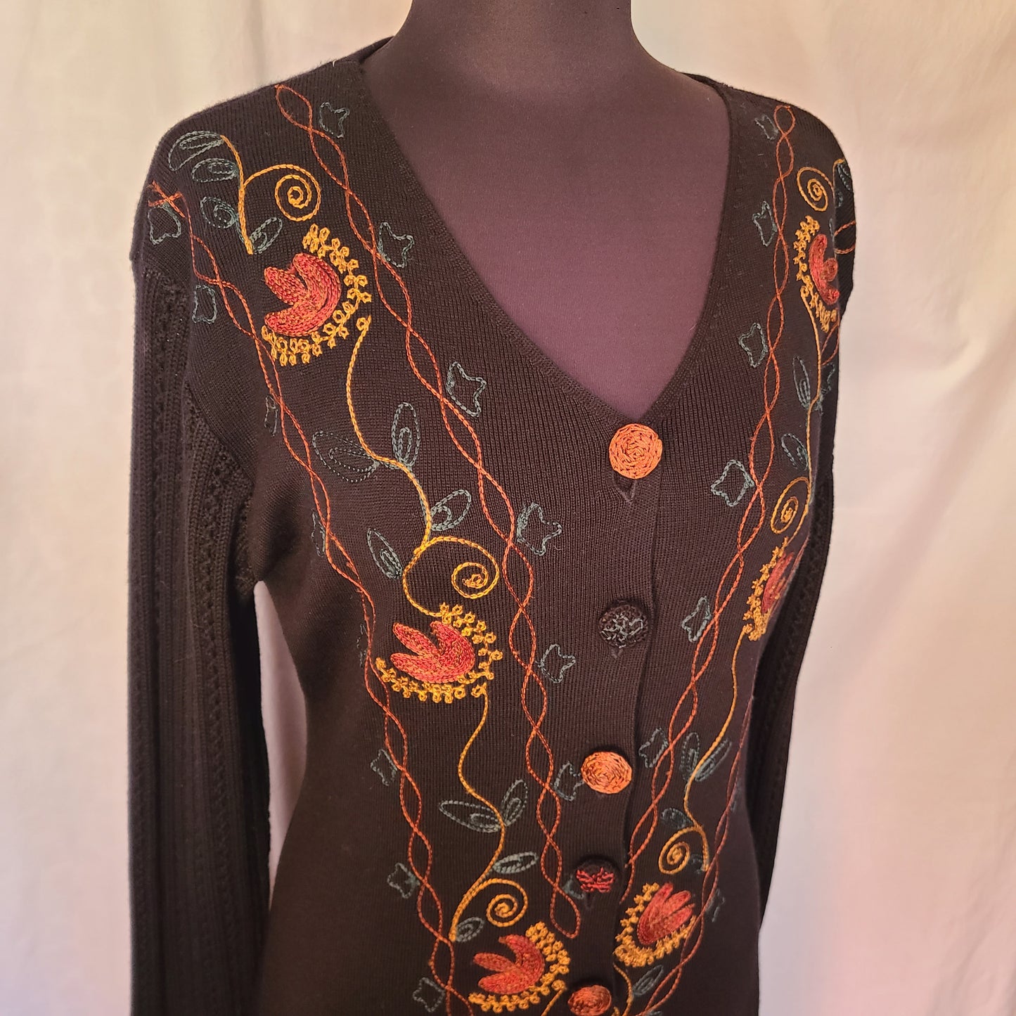 Vintage Carol Little Embroidered Maxi Sweater Dress | Size Medium