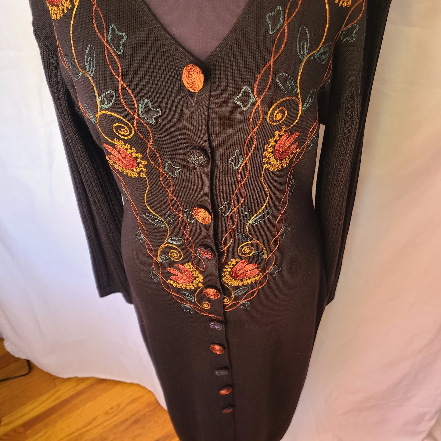 Vintage Carol Little Embroidered Maxi Sweater Dress | Size Medium