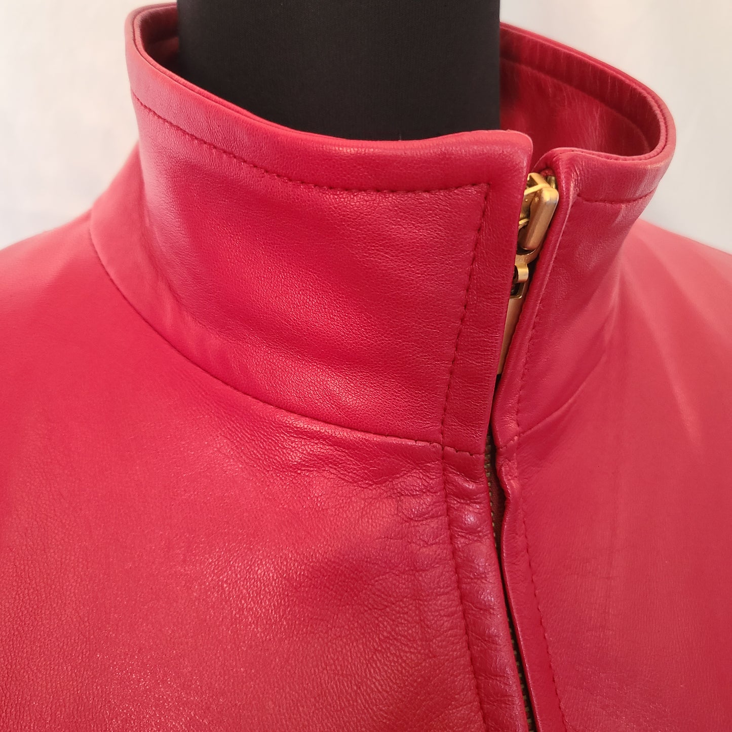 Vintage LNR Red Leather Funnel Neck Jacket | Size Large