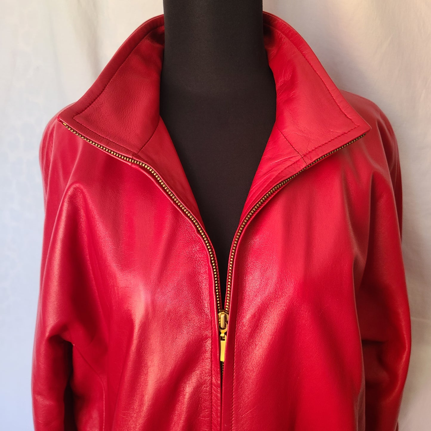 Vintage LNR Red Leather Funnel Neck Jacket | Size Large