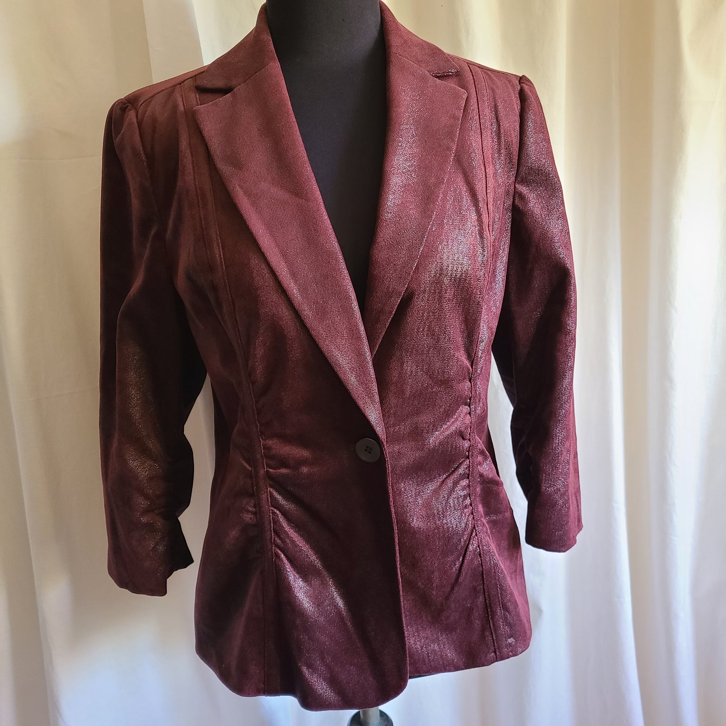 Rafaella Burgundy Shimmer Effect Fabric Blazer Three Quarter Sleeve Size 10