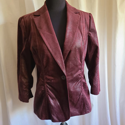 Rafaella Burgundy Shimmer Effect Fabric Blazer Three Quarter Sleeve Size 10
