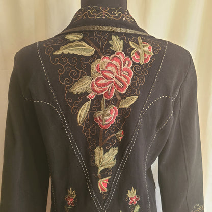 NWT Pyramid Collection Brand Black Coat Floral Embroidery Size Medium