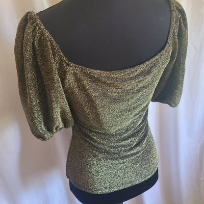 NWT Boden Shirred Front Sweetheart Neckline Gold Lurex Blouse Size 6