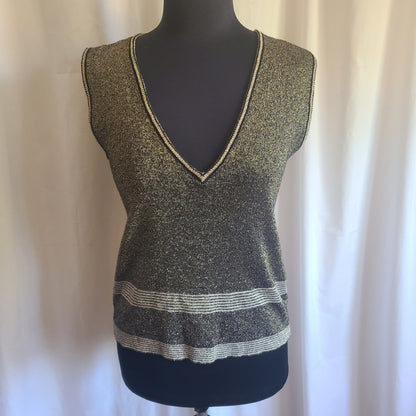 LeRoy Knitwear 70s Gold Black Lurex Vest | Size Small