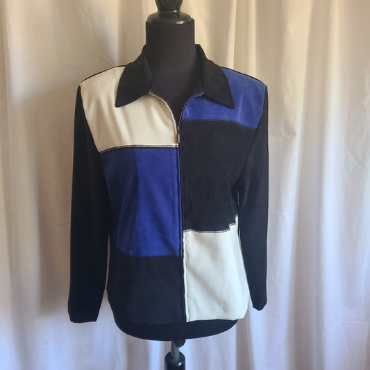 Vintage Briggs Brand Color Block White Blue Black Lightweight Jacket Woman's Size 8 Petite