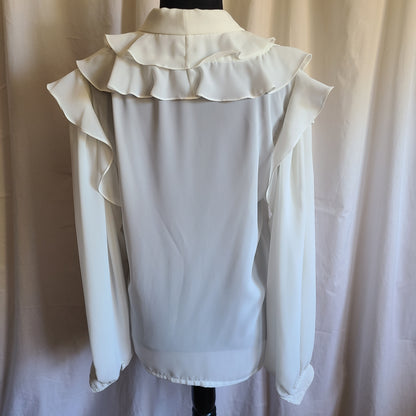 Liz Clairborne Brand Maximum Ruffle Long Sleeve White Blouse - Size Medium