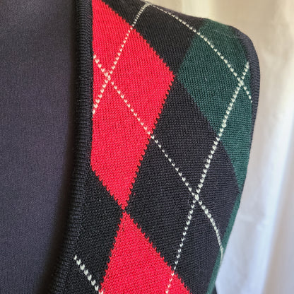 Vintage Talbots Black Red Green Argyle Vest - Size Small