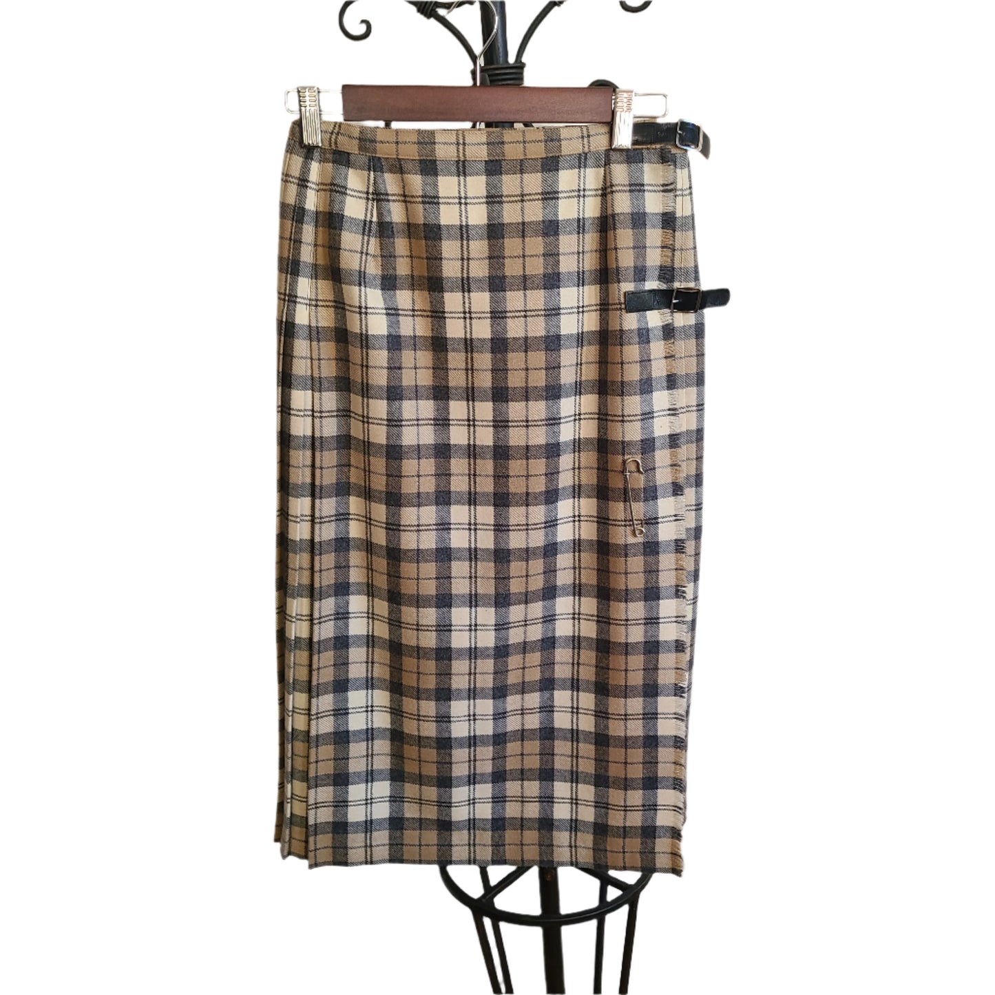 Vintage Browns of Bermuda Wool Plaid Wrap Midi Skirt - Size Small