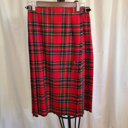Vintage Blarney Woolen Mills Red Plaid Wrap Midi Skirt - Size Small