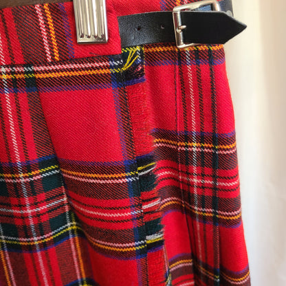 Vintage Blarney Woolen Mills Red Plaid Wrap Midi Skirt - Size Small