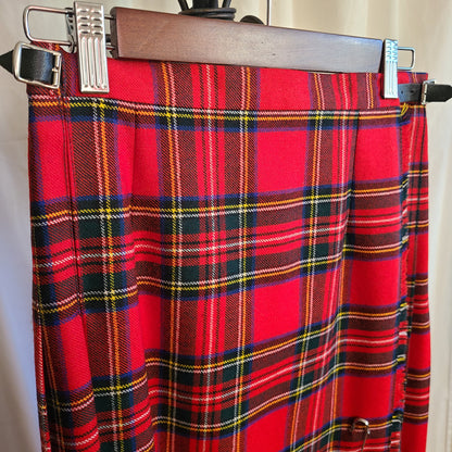 Vintage Blarney Woolen Mills Red Plaid Wrap Midi Skirt - Size Small