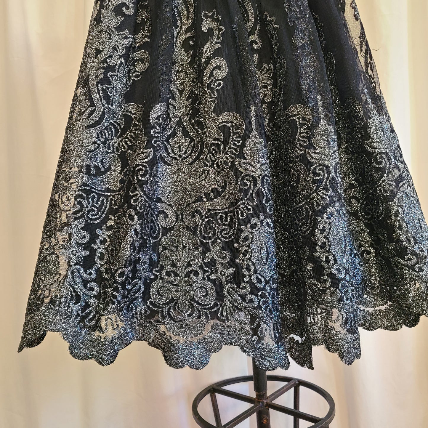 Chi Chi London Brand Lace and Tulle Skirt Black And Metallic Silver | Size 6