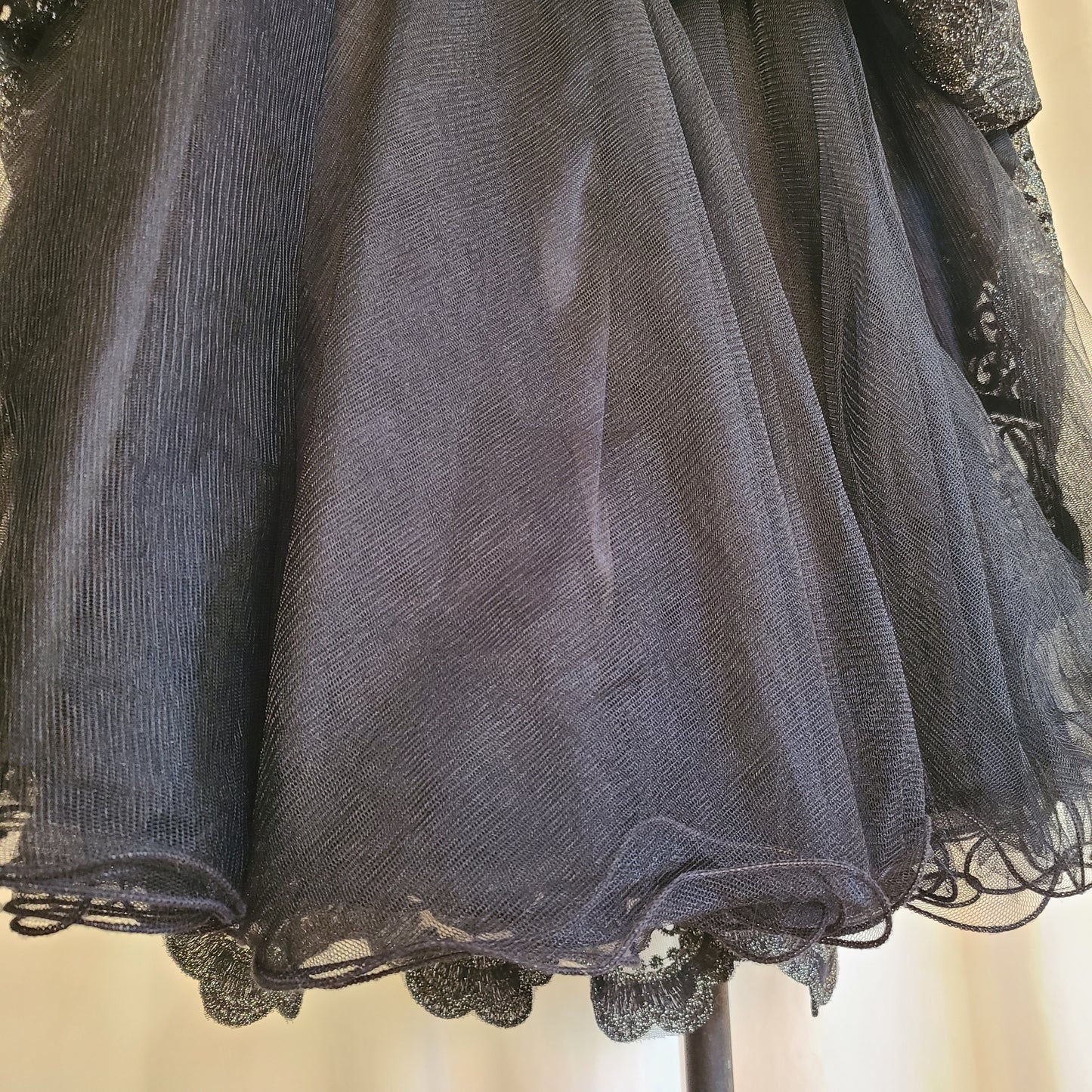 Chi Chi London Brand Lace and Tulle Skirt Black And Metallic Silver | Size 6