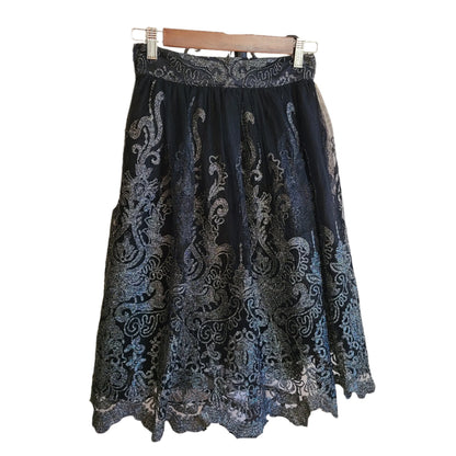 Chi Chi London Brand Lace and Tulle Skirt Black And Metallic Silver | Size 6