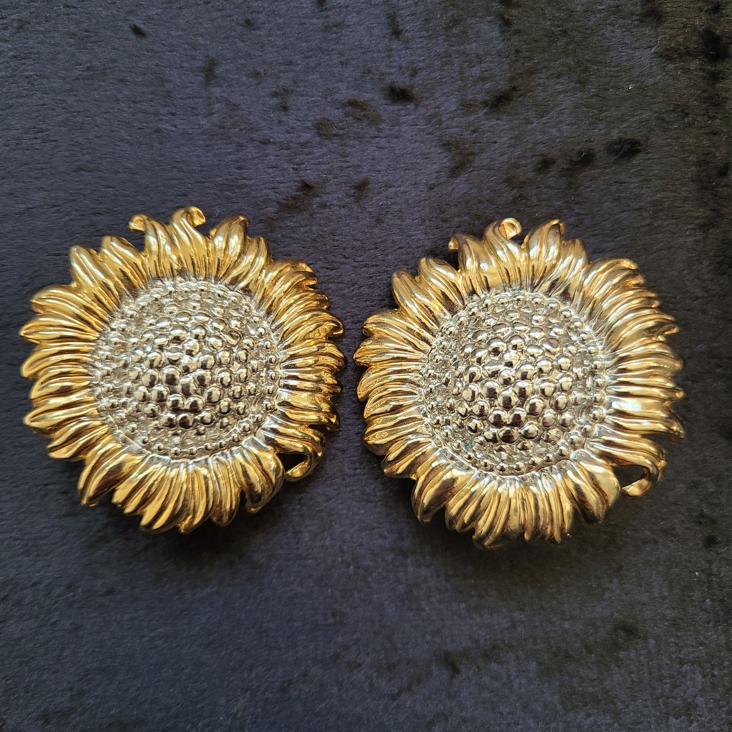 Vintage Gold and Silver Tone Sunflower Clip On Earrings